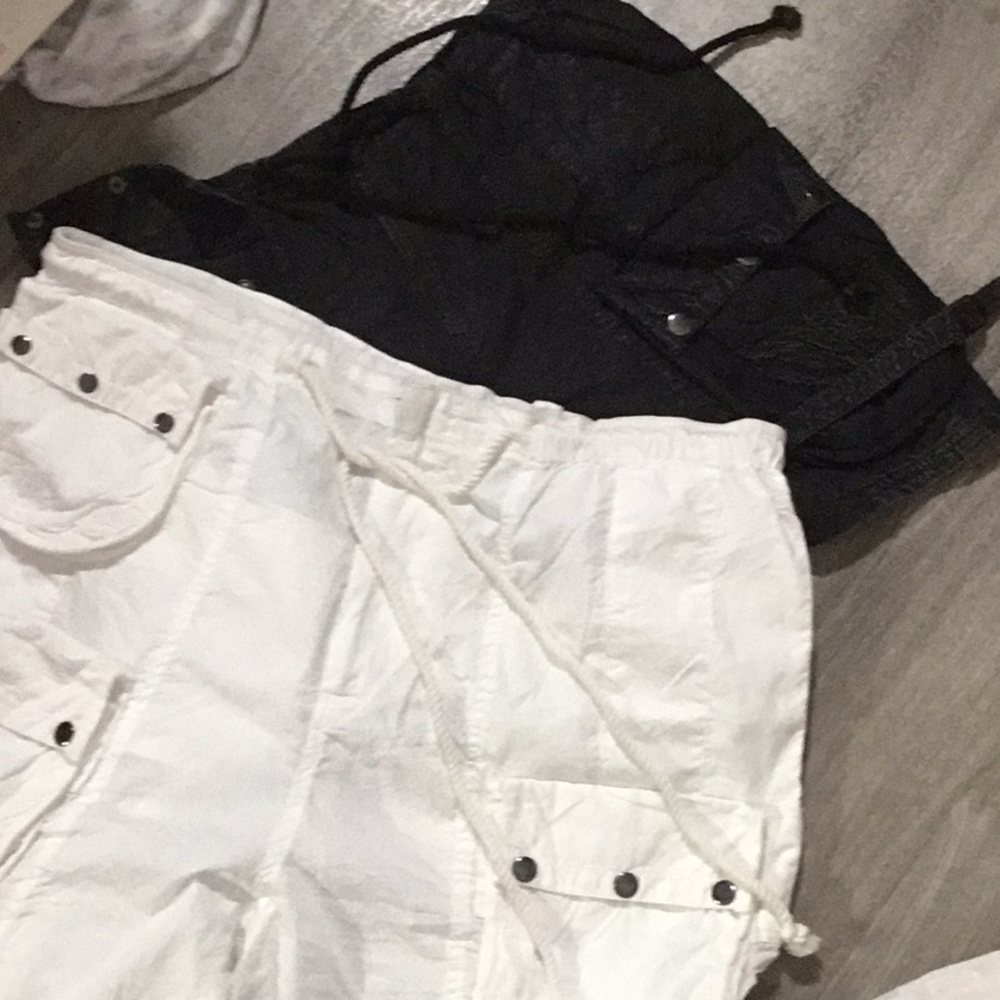 Free People Black and White Cargo Shorts with Classic Design